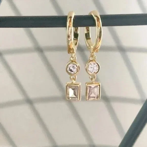 NEW SHASHI Earrings SET Baguette Studs & Crystal Drop Huggie Earrings - Picture 7 of 10